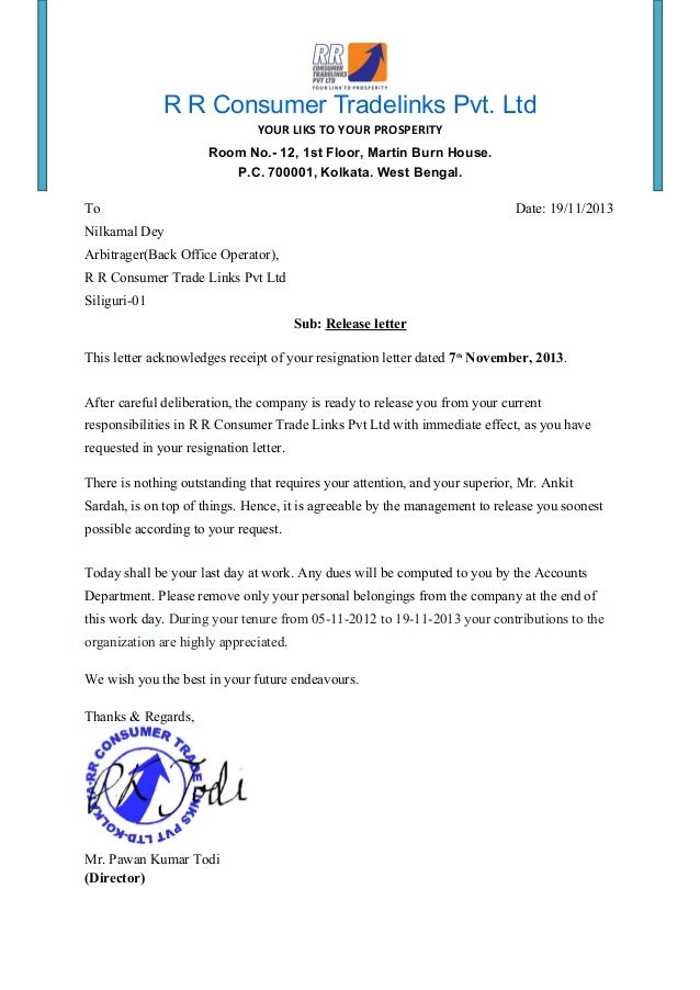 release letter of rr release letter