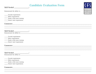 Candidate Evaluation Form
Skill Needed _________________:
Demonstrated the ability to:____________________________________...