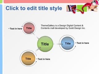 Click to edit title style Text in here Text in here Text in here Title ThemeGallery is a Design Digital Content & Contents mall developed by Guild Design Inc. Title Title Title 