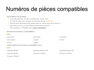 Numéros de pièces compatibles
 
