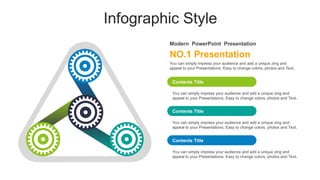 Infographic Style
You can simply impress your audience and add a unique zing and
appeal to your Presentations. Easy to change colors, photos and Text.
Contents Title
You can simply impress your audience and add a unique zing and
appeal to your Presentations. Easy to change colors, photos and Text.
Contents Title
You can simply impress your audience and add a unique zing and
appeal to your Presentations. Easy to change colors, photos and Text.
Contents Title
NO.1 Presentation
Modern PowerPoint Presentation
You can simply impress your audience and add a unique zing and
appeal to your Presentations. Easy to change colors, photos and Text.
 