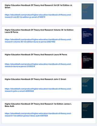 Higher Education Handbook Of Theory And Research 1st Ed Laura W Perna | PDF