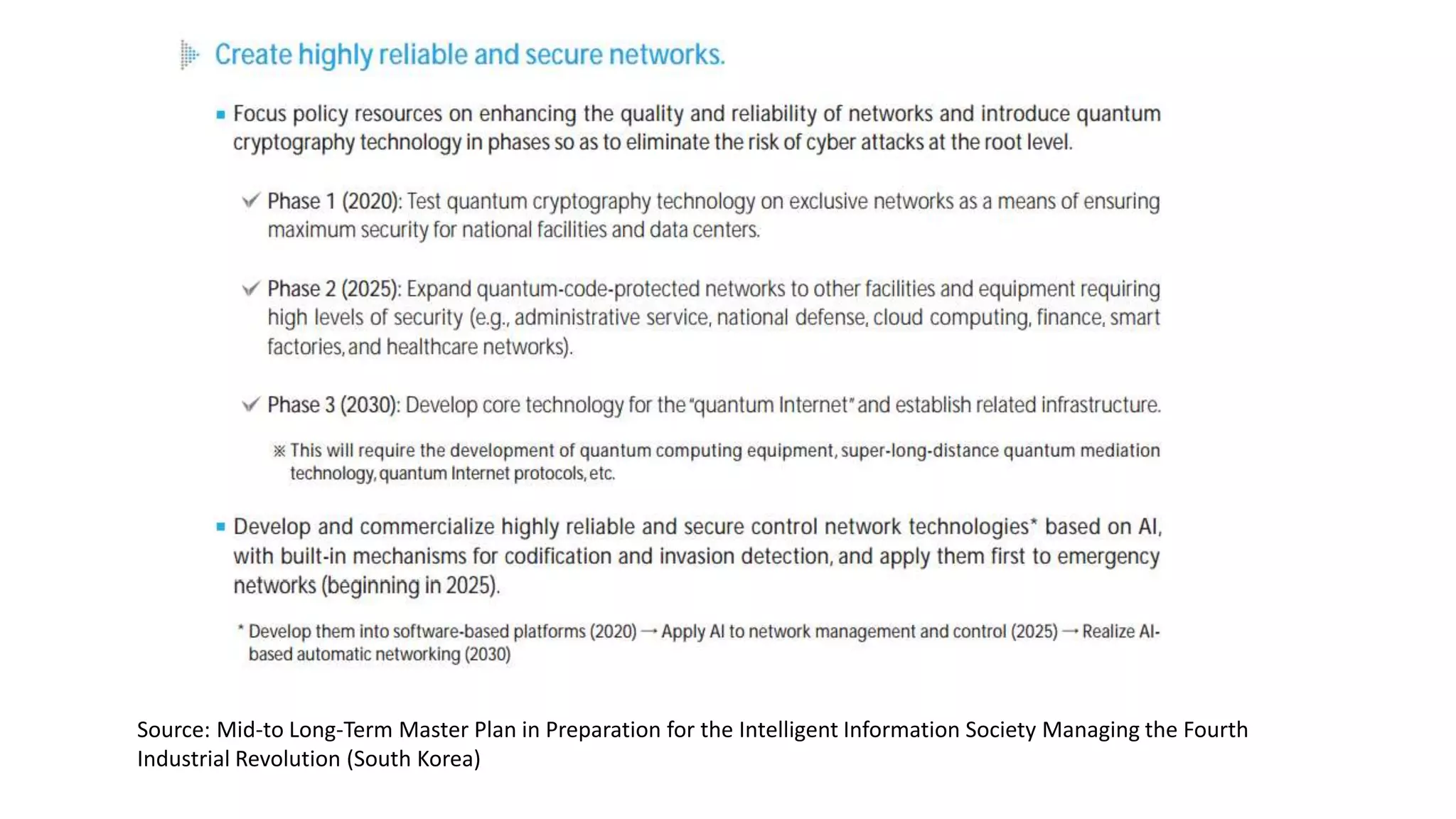 Source: Mid-to Long-Term Master Plan in Preparation for the Intelligent Information Society Managing the Fourth
Industrial Revolution (South Korea)
 