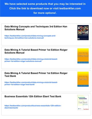 Introduction to Data Mining 2nd Edition Tan Solutions Manual | PDF