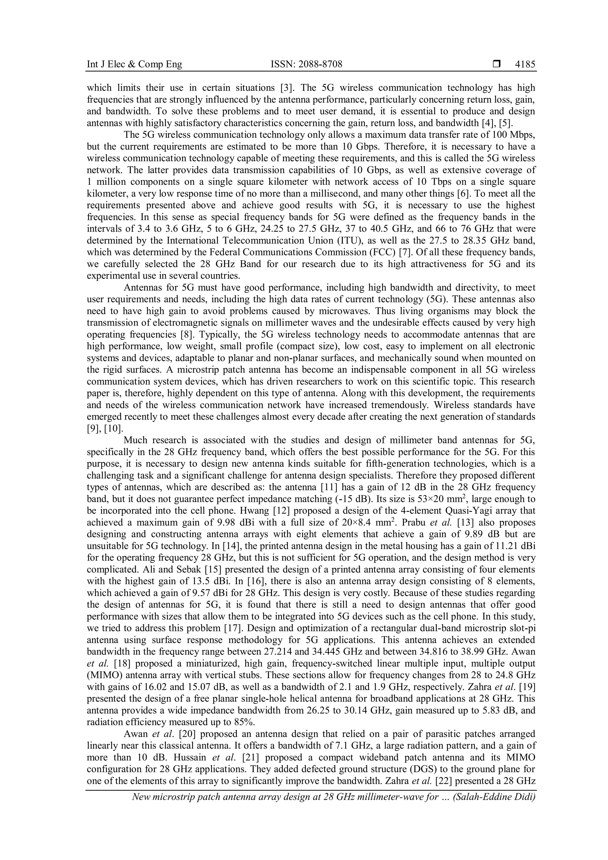 New microstrip patch antenna array design at 28 GHz millimeter-wave for ...