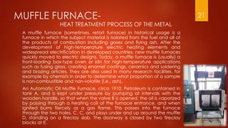 MUFFLE FURNACE-
A muffle furnace (sometimes, retort furnace) in historical usage is a
furnace in which the subject materia...