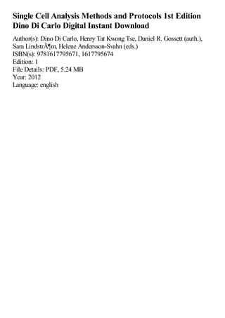 Single Cell Analysis Methods and Protocols 1st Edition Dino Di Carlo | PDF