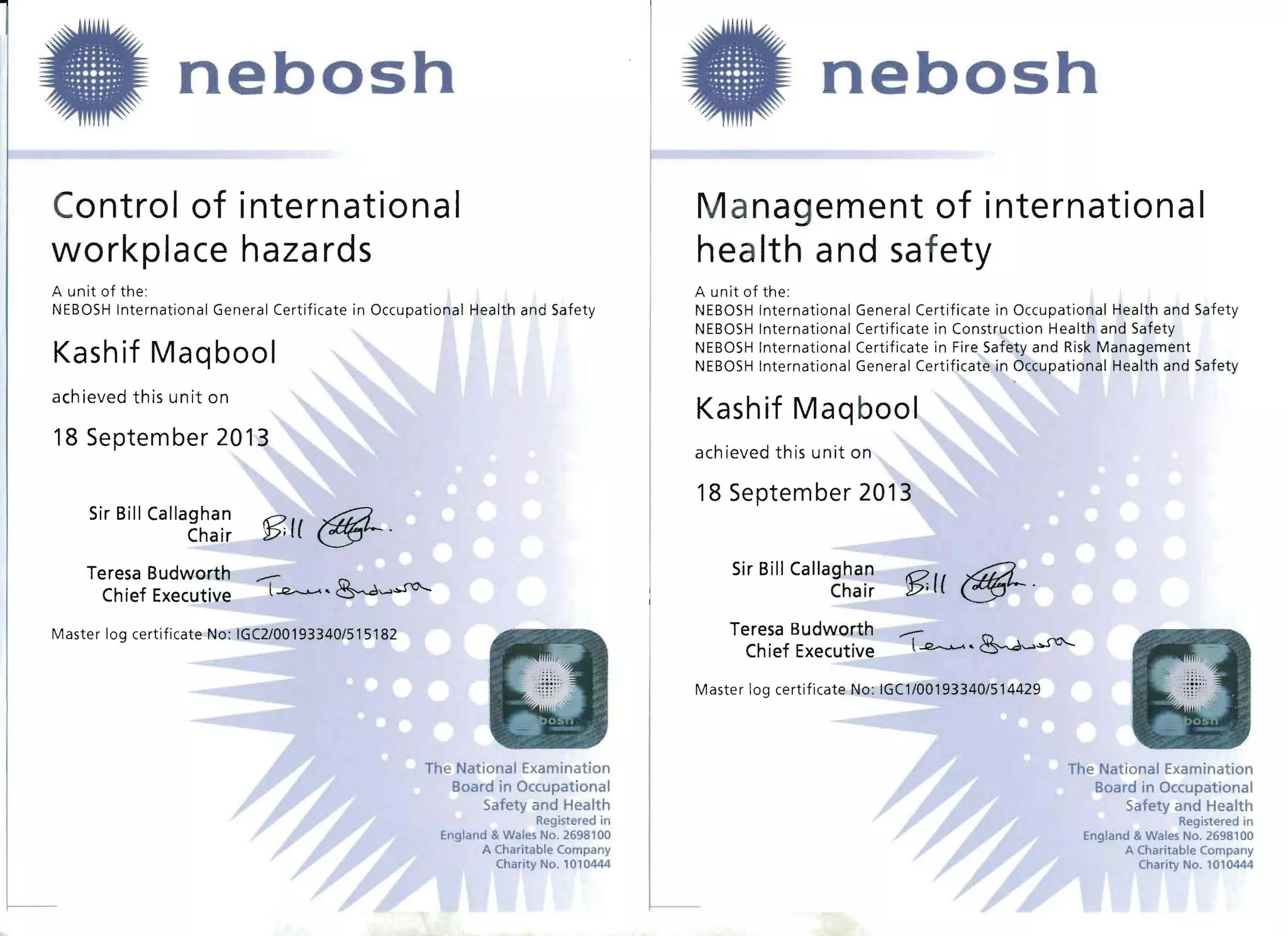 NEBOSH (IGC) ALL certificates final | PDF