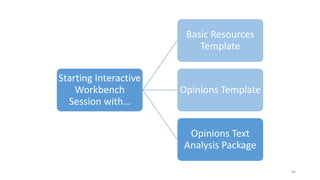 Starting Interactive
Workbench
Session with…
Basic Resources
Template
Opinions Template
Opinions Text
Analysis Package
40
 