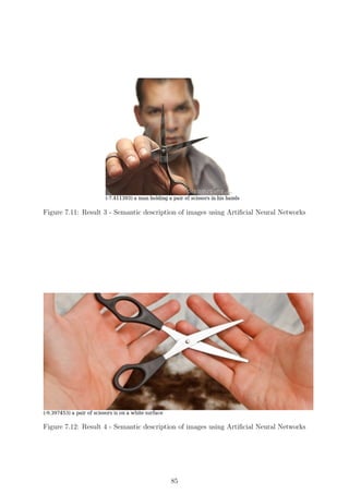 Figure 7.11: Result 3 - Semantic description of images using Artiﬁcial Neural Networks
Figure 7.12: Result 4 - Semantic description of images using Artiﬁcial Neural Networks
85
 