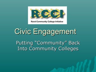 Civic EngagementCivic Engagement
Putting “Community” BackPutting “Community” Back
Into Community CollegesInto Community Colleges
 