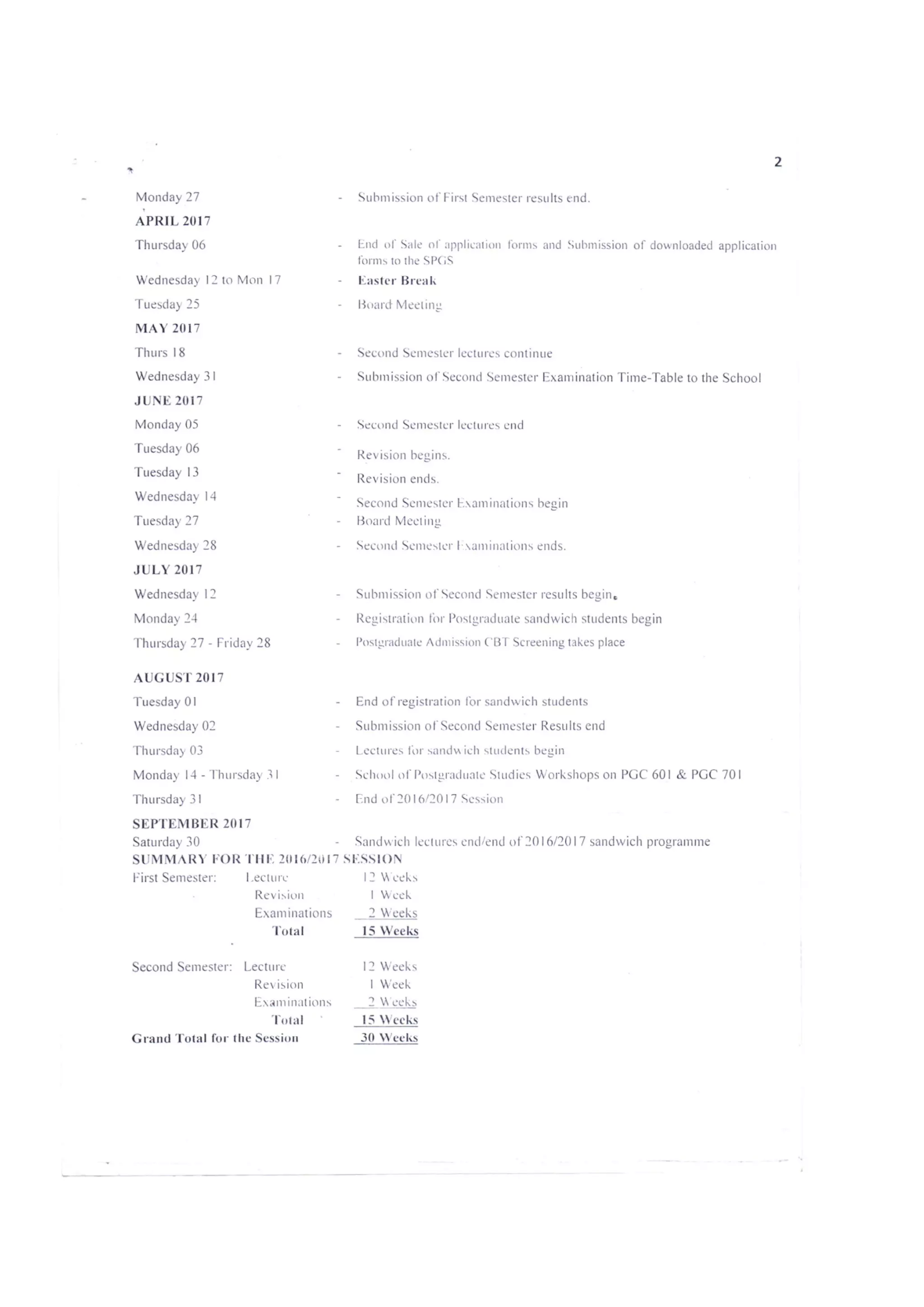 Time Table Of Events
