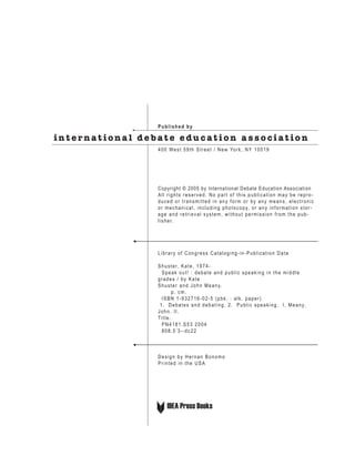 Speak Out Debate And Public Speaking In The Middle Grades Meany | PDF