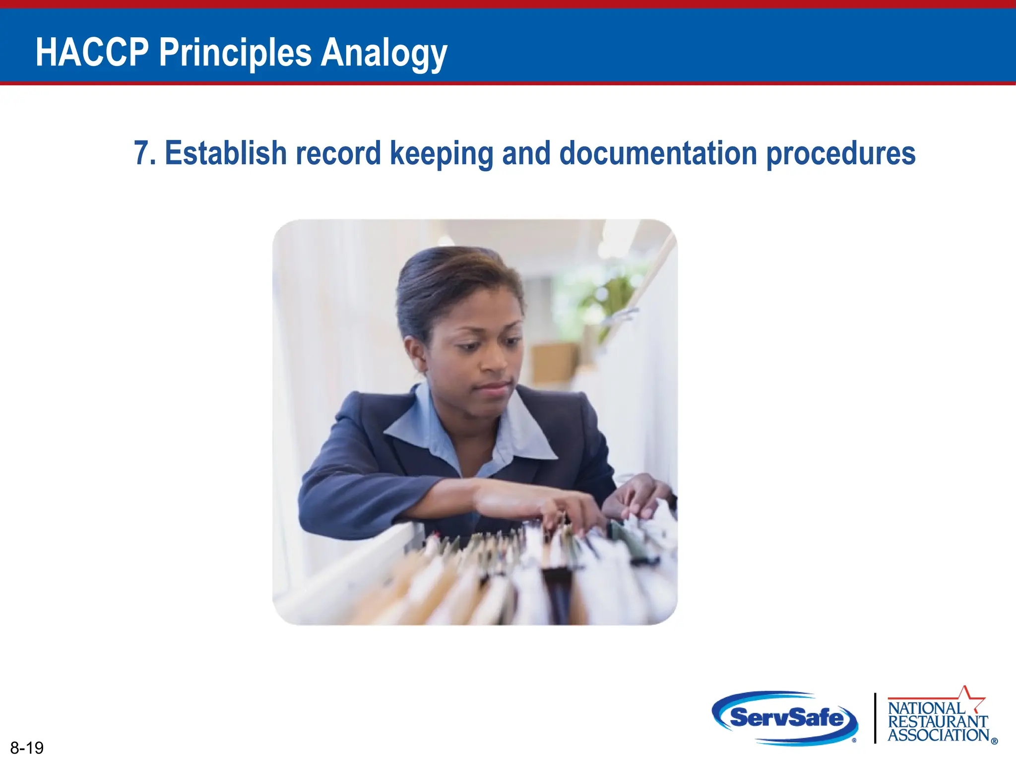 HACCP Principles Analogy
7. Establish record keeping and documentation procedures
8-19
 