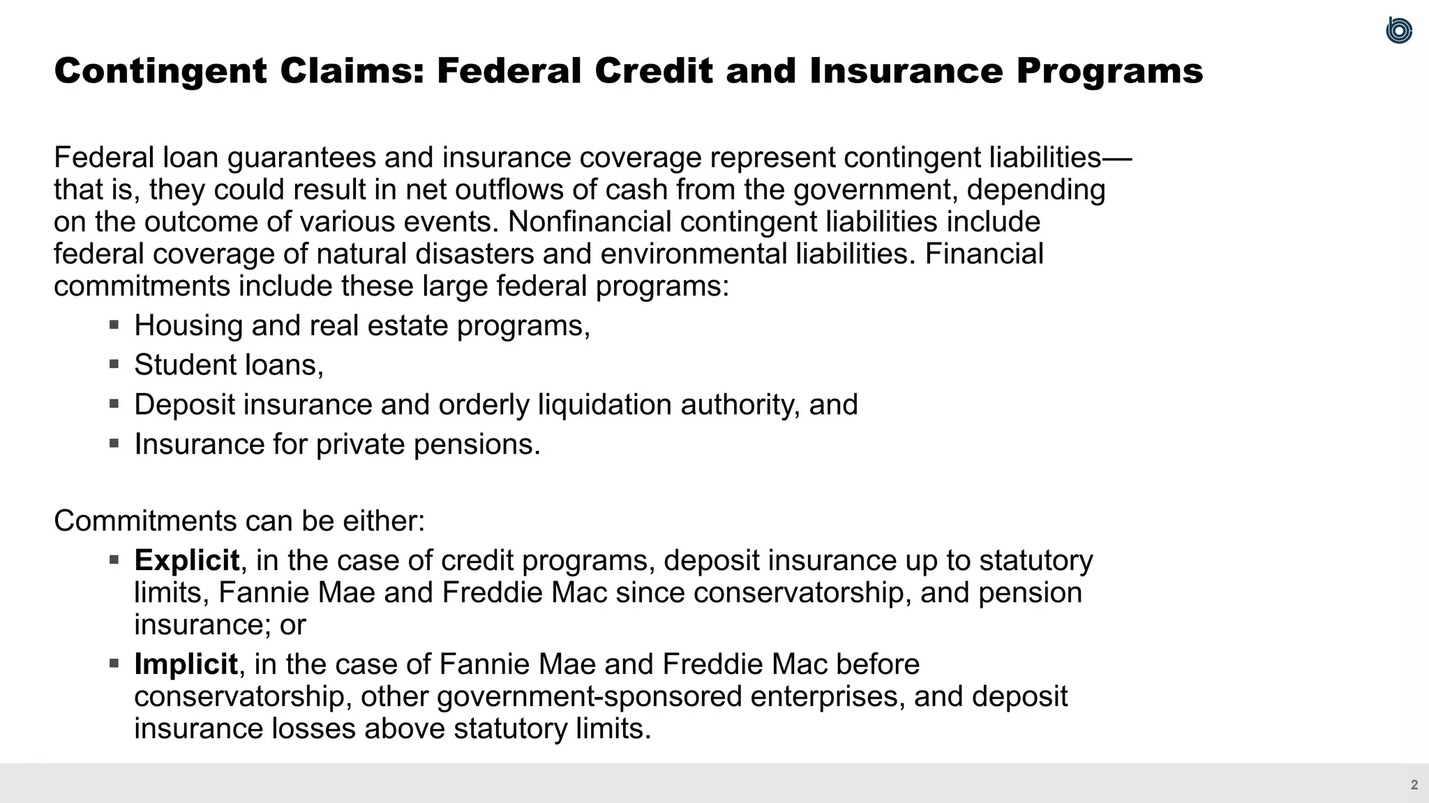 Implicit Liabilities Contingent Financial Liabilities of the Federal Government | PDF