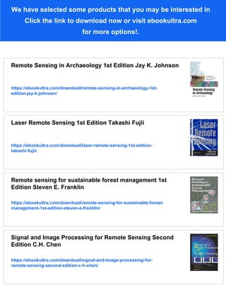 Satellite Remote Sensing for Archaeology 1st Edition Sarah H. Parcak | PDF