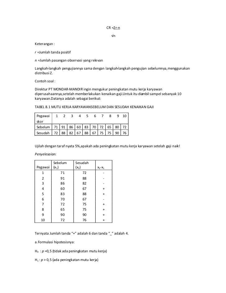 Contoh Soal Statistika Non Parametrik Dan Penyelesaiannya