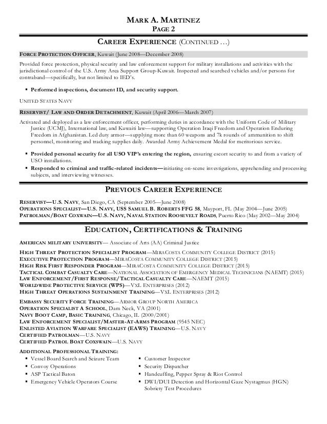 Force Protection Officer Resume Force Protection Officer Resume