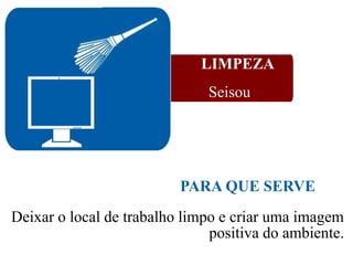 Deixar o local de trabalho limpo e criar uma imagem
positiva do ambiente.
LIMPEZA
Seisou
PARA QUE SERVE
 