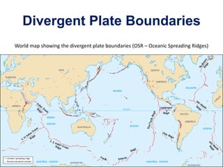 Divergent Plate Boundaries
World map showing the divergent plate boundaries (OSR – Oceanic Spreading Ridges)
 
