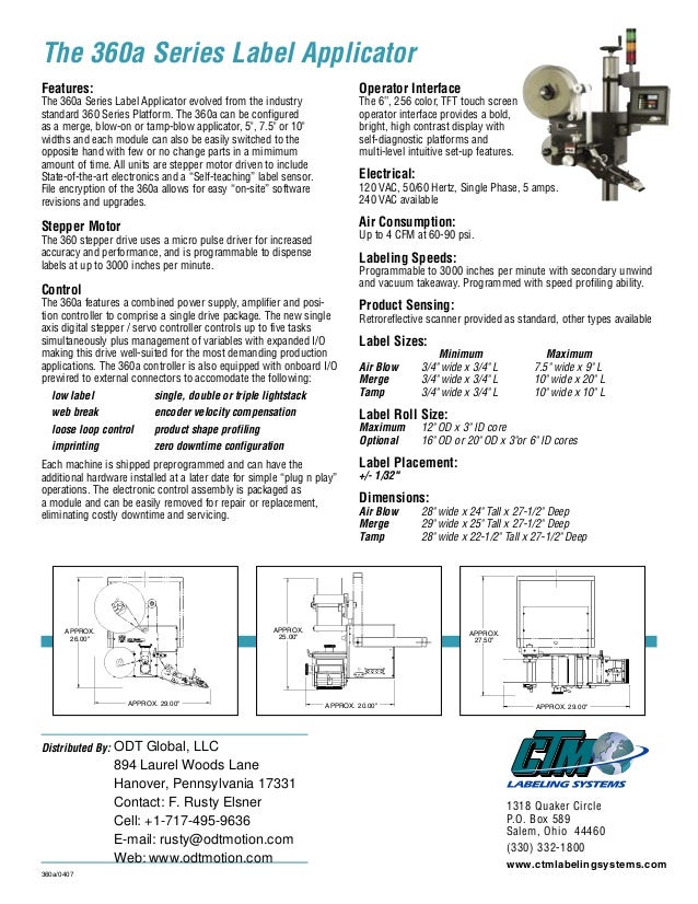 Model 360a Labeler CTM Labeling Systems by ODT Global