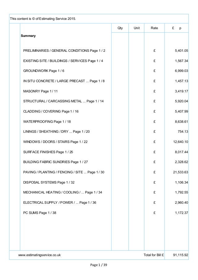 Smm7 Bill Of Quantities Template Excel - Bill Of ...