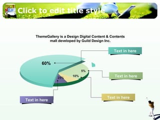 Click to edit title style 
ThemeGallery is a Design Digital Content & Contents 
mall developed by Guild Design Inc. 
70 
% 
10% 
5% 
60% 
25% 
Text in here 
Text in here 
Text in here Text in here 
 