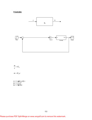 153
P Controller
P
P
m
K
e
m K e


c = get_c();
e = r-c;
m = Kp*e;
Step Scope
In1 Out1
Process
Kp
Gain3
KP
e m
Please purchase PDF Split-Merge on www.verypdf.com to remove this watermark.
 