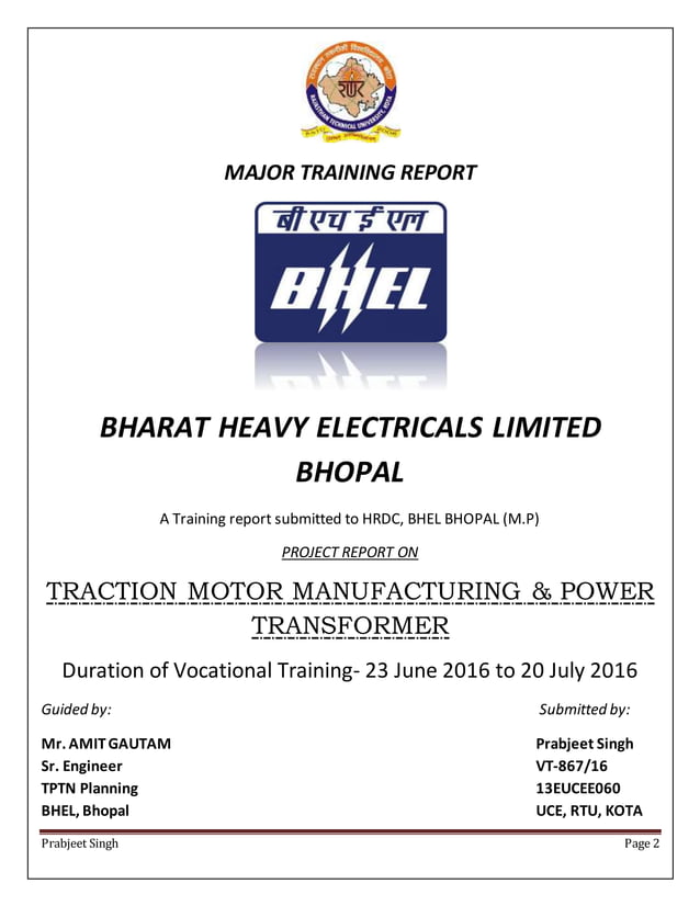 Traction motor manufacturing & Power transformer BHEL