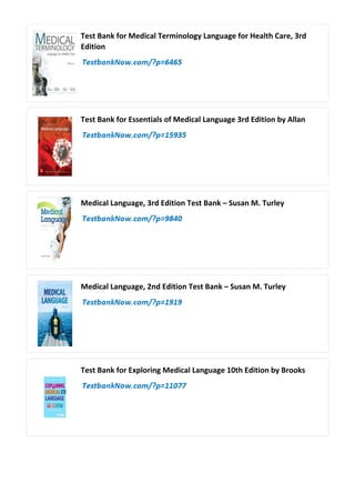 Comprehensive Test Bank for Basic Medical Language, 4th Edition by ...