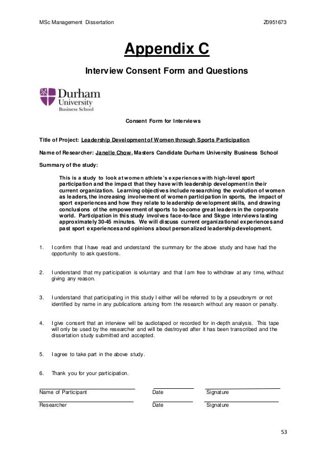 Dissertation interview consent forms
