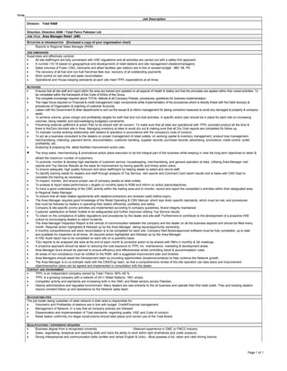 TOTAL
Job Description
Division: Total R&M
Direction: Direction ASIE / Total Parco Pakistan Ltd
JOB TITLE: Area Manager Retail (AM)
SITUATION IN ORGANISATION (Enclosed a copy of your organisation chart)
- Reports to Regional Sales Manager (RSM)
JOB DIMENSIONS
Supervises and effectively controls:
• All site staff/mgmt are fully conversant with HSE regulations and all activities are carried out with a safety first approach.
• A number (10-18 based on geographical and development) of retail stations and site management (dealers/managers).
• Sales volumes of Fuels, CNG, lubricants and allied facilities (per station) are in line or exceed budget - 880 ML PA.
• The recovery of all fuel and non-fuel franchise fees due, recovery of all outstanding payments.
• Strict control on wet stock and sales reconciliation.
• Operational and House keeping standards at each site meet TPPL expectations at all times
ACTIVITIES
• Ensures that all site staff and mgmt within the area are trained and updated on all aspects of Health & Safety and that the principles are applied within their varied activities. To
be completed within the framework of the Code of Ethics of the Group.
• The complete knowledge required about TOTAL Attitude & all Company Policies, procedures, guidelines for business implementation.
• The major focus required on Financial & credit management major components while implementation of the procedures which is directly linked with the Debt recovery &
procedures of Organization & matching of customer Accounts.
• Liaison with the Government & other departments to sort out the issues & to inform management for taking corrective measures to avoid any damaged to property & company
asset.
• To achieve volume, gross margin and profitability targets for both fuel and non-fuel activities. A specific action plan should be in place for each site on increasing
volumes, being realistic and acknowledging budgetary constraints.
• Preventing external upliftment & action Plan to be shared with all concern. To make sure that all sites are operational with TPPL provided product all the time &
there is No/Zero dormant site in Area. Managing inventory at sites to avoid dry out & making sure that all Dry Outs reports are completed for follow up.
• To maintain cordial working relationship with dealers & operators in accordance with the company's code of conduct.
• To act as a business consultant to the dealers on proper management of retail outlets, on working capital & inventory management, product loss management,
merchandising, indenting, payment terms, documentation, customer handling, supplier records, purchase records, advertising, promotions, credit control, outlet
profitability, etc.
• Analyzing & preparing the allied facilities improvement action plan.
• The shop sales, merchandizing & promotional action plans execution to be the integral part of the business while keeping in view the long term objectives to retain &
attract the maximum number of customers.
• To promote, monitor & develop high standards of customer service, housekeeping, merchandising, and general operation at sites. Utilising Area Manager visit
reports and Top Service Results as the basis for improvement by having specific and timely action plans.
• To ensure adequate, high quality forecourt and store staff/mgmt by helping dealer to select and recruit staff.
• To identify training needs for dealers and staff through analysis of Top Service, visit reports and Comment Card report results and to liaise with CNS Dept to
complete the training as necessary.
• To inspect, monitor, and ensure proper use of company assets at retail outlets.
• To analyse & report sales performance v targets on monthly basis to RSM and inform on action plans/objectives.
• To have a good understanding of the OMC activity within the trading area and to monitor, record and report the competitor’s activities within their designated area
to Regional Sales Manager.
• To ensure that all retail related agreements with dealers/contractors are renewed (well) before expiry.
• The Area Manager requires good knowledge of the Retail Operating & CNG Manual, which lays down specific standards, which must be met, and procedures
that must be followed by dealers in operating their station efficiently, profitably and safely.
• Company & site-specific promo activities are implemented according to company guidelines, Brand integrity maintained.
• Customer satisfaction at Retail Outlets to be safeguarded and further improved utilising Top Service results.
• To check on the compliance of safety regulations and procedures by the dealer and site staff. Furthermore to contribute to the development of a proactive HSE
culture by encouraging dealers to report incidents.
• The Area Manager Inspection Report is the vehicle of communication between the company and the dealer on all the business aspects and should be filled every
month. Required action highlighted & followed up by the Area Manager, taking issue/opportunity ownership.
• A monthly comprehensive wet stock reconciliation is to be completed for each site. Company Red Books/approved software must be fully completed, up to date
and available for inspection at all times. All required action highlighted and followed up by the Area Manager.
• A HSE Audit report has to be completed on each site on a quarterly basis.
• TQU reports to be analyzed site wise at the end of each month & corrective action to be shared with RM’s in monthly & Qtr meetings.
• A proactive approach should be taken to reducing the cost exposure to TPPL inc. maintenance, marketing & development areas.
• Area Manager tours should be planned to ensure efficiency and effectiveness whilst controlling travel & accommodation costs.
• All areas of non-compliance must be notified to the RSM, with a suggested improvement plan and timeline.
• Area Managers should assist the Development team by providing opportunities (locations/contacts) to help continue the Network growth.
• The Area Manager is to co-ordinate visits with the CNS/Engr team, so that a comprehensive review of the site operation can take place and improvement
objectives/action plans can be agreed and implemented in consultation with the dealer.
CONTEXT AND ENVIRONMENT
• TPPL is an independent company owned by Total / Parco: 60% /40 %
• TPPL is a growing company with a network of 241+ Retail Stations, 180+ shops.
• Competitor activity and standards are increasing both in the OMC and Retail sectors across Pakistan.
• Heavily administrative and regulated environment. Many dealers are new entrants to the oil business and operate their first retail outlet. They and existing dealers
require constant follow up and assistance by the Network sales team.
ACCOUNTABILITIES
The job holder being custodian of retail network in their area is responsible for:
• Volumetric and Profitability of stations are in line with budget. Credit/Financial management.
• Management of Network, in a way that all company policies are followed.
• Dissemination and implementation of Total standards: regarding quality, HSE and Code of conduct.
• Retail station uniformity (no illegal constructions should take place) and correct use of the Total Brand.
QUALIFICATIONS / EXPERIENCE REQUIRED
• Business degree from a recognised university - Relevant experience in OMC or FMCG industry.
• Sales, negotiating, analytical and reporting skills and have the ability to work within tight timeframes and under pressure..
• Strong Interpersonal and communication skills (written and verbal English & Urdu) - Must possess a full, clean and valid driving licence.
Page 1 of 1
 
