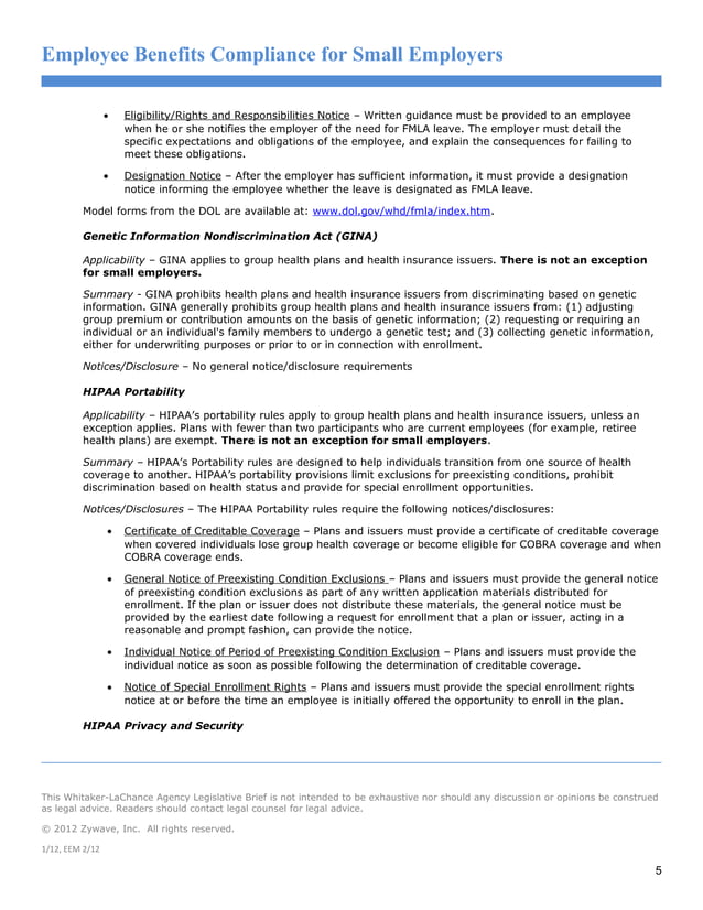 59828 Employee Benefits Compliance Checklist For Small Employers 021312 59828 Employee Benefits Compliance Checklist For Small Employers 021312