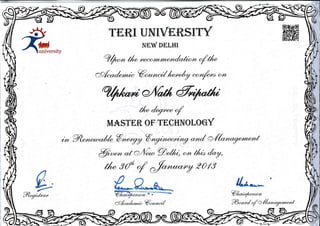 TERI University- Master of Technology Graduation Degree 