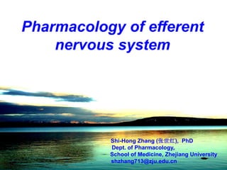 Pharmacology of efferent
nervous system
Shi-Hong Zhang (张世红), PhD
Dept. of Pharmacology,
School of Medicine, Zhejiang University
shzhang713@zju.edu.cn
 