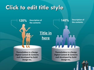 Click to edit title style ThemeGallery is a Design Digital Content & Contents mall developed by Guild Design Inc. ThemeGallery is a Design Digital Content & Contents mall developed by Guild Design Inc. 120% Description of the contents 140% Description of the contents Title in here 