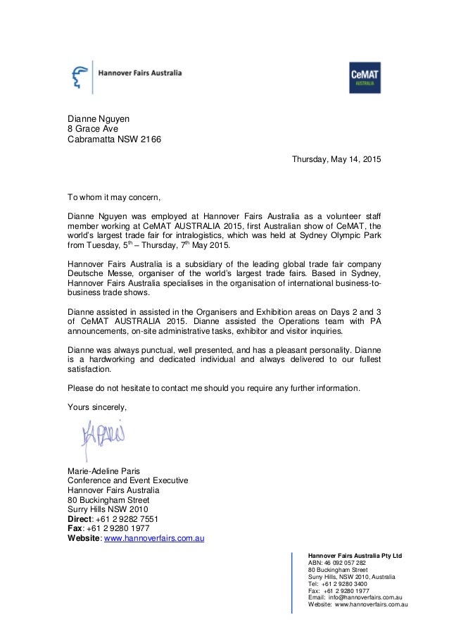 volunteer reference letter for dianne nguyen volunteer reference letter
