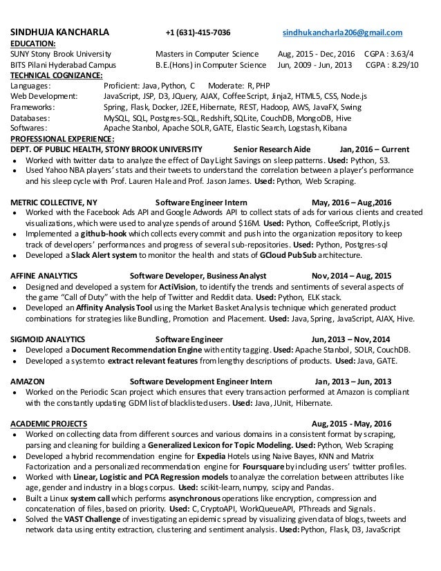 SindhujaKancharla StonyBrook 2016 Resume SindhujaKancharla StonyBrook 2016 Resume