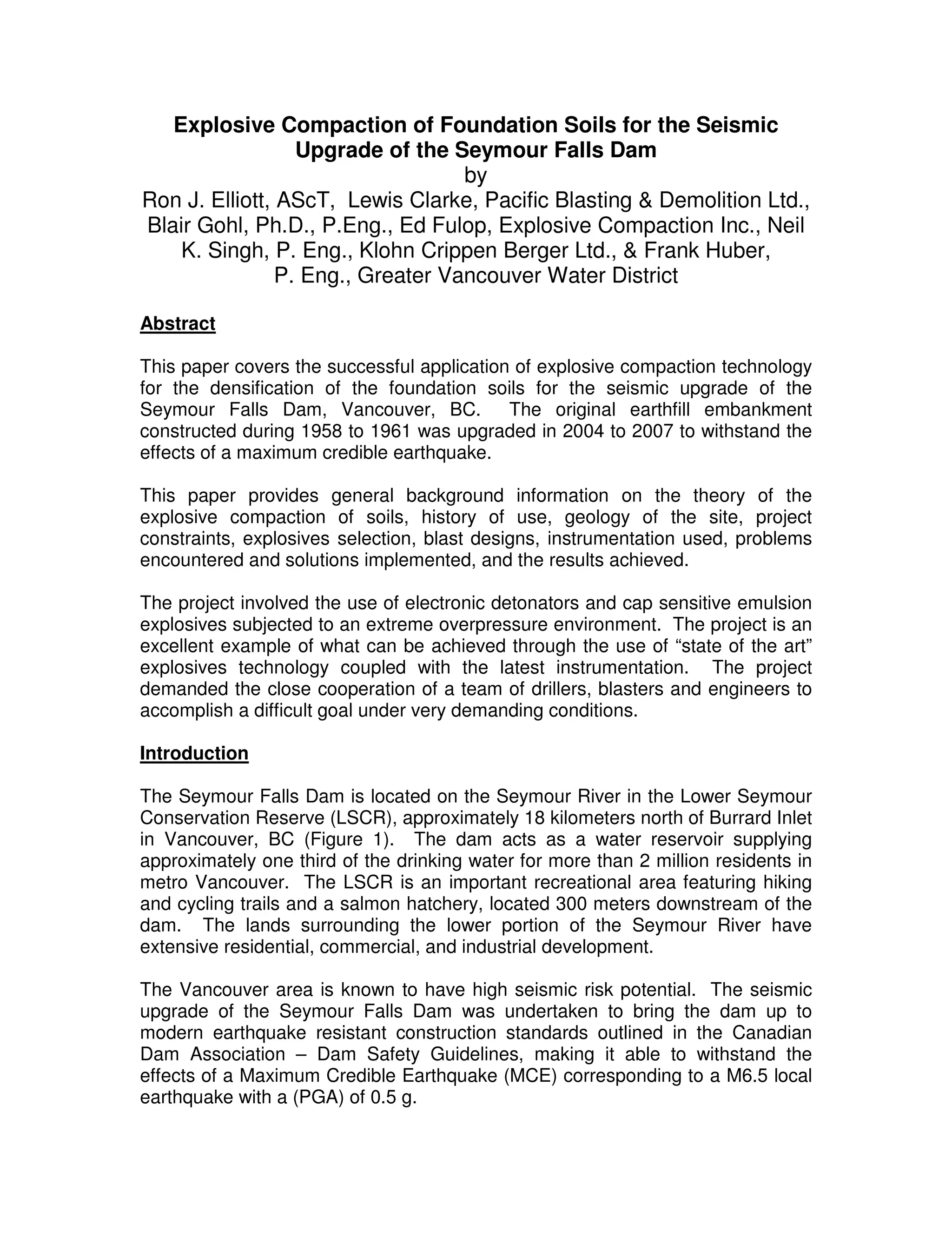 Explosive Compaction of Foundation Soils Seymour Falls Dam | PDF