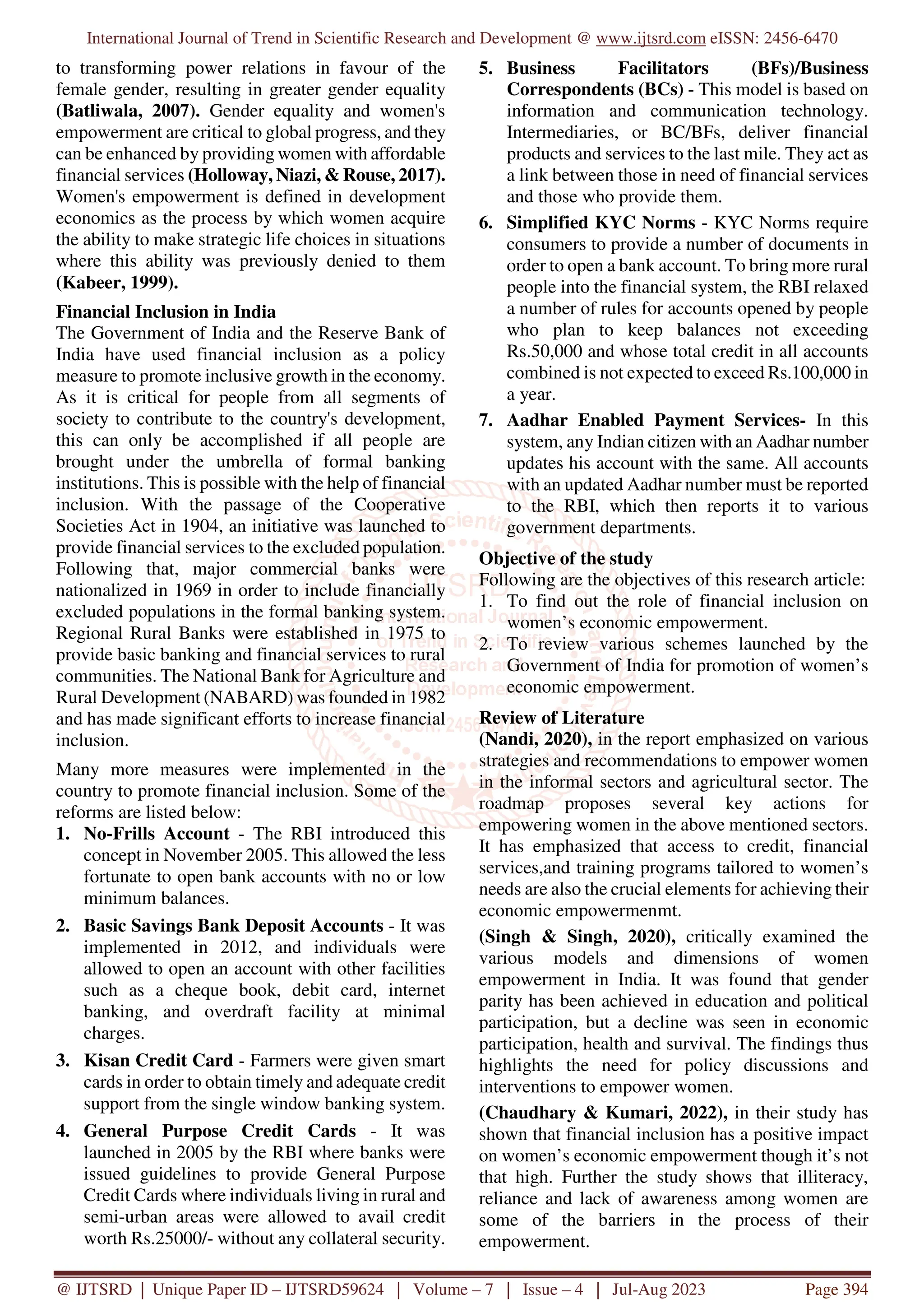 A Study of the Role of Financial Inclusion in Womens Empowerment | PDF
