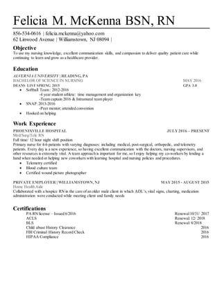 Felicia McKenna bsn rn resume 1 | PDF