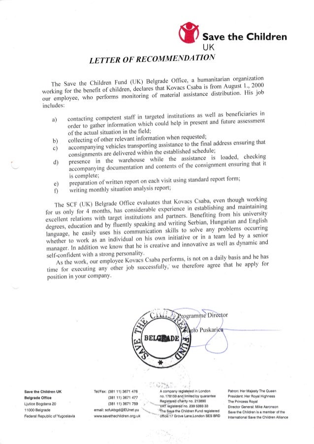 letter of recomm save the children letter of recommendation for children
