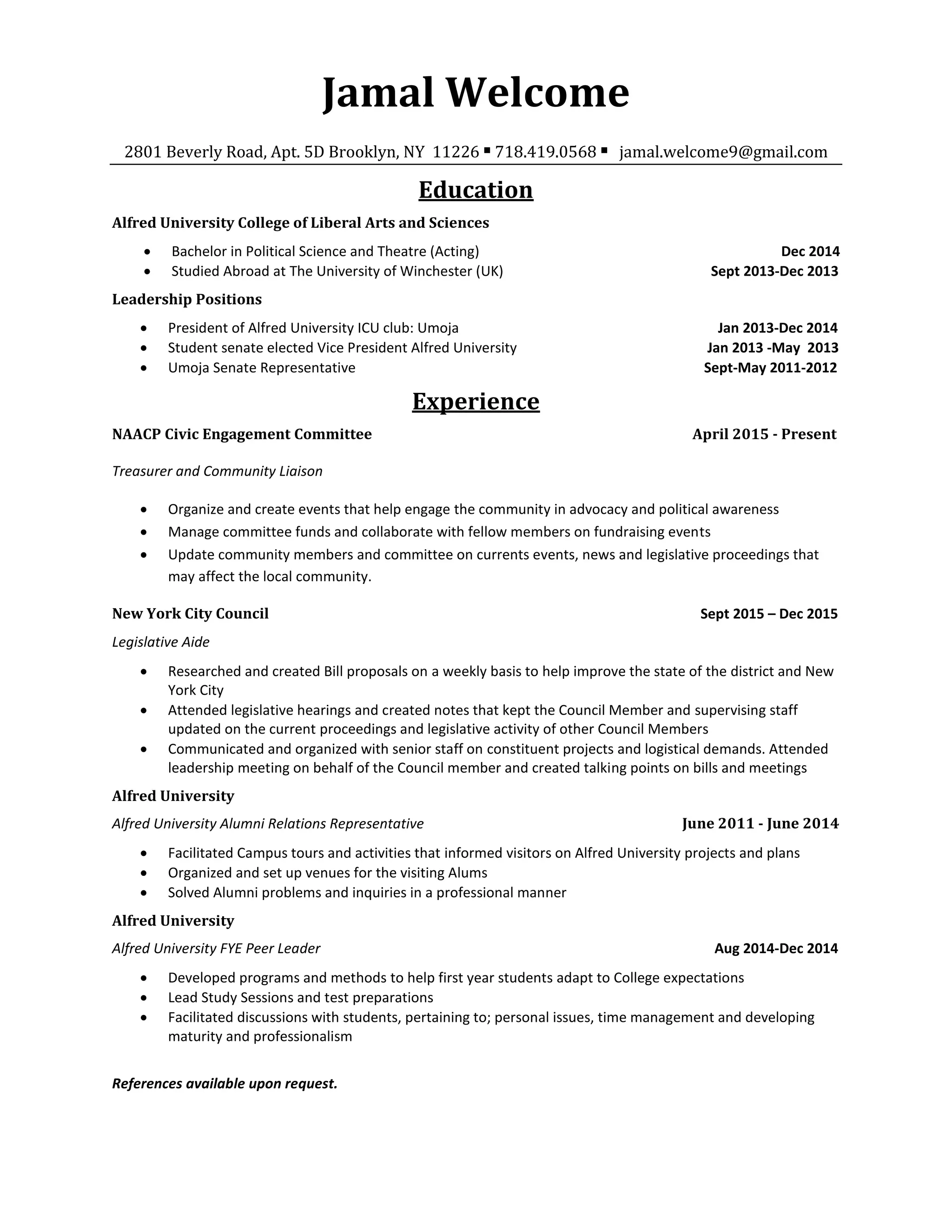 Jamal Welcome 39 s Professinal Resume - Jamal Welcome S Professinal Resume General 1 2048