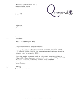 Queenswood School LVI Progress Prize