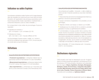 Les carnets de commandes prévus pour les 6 prochains mois 
sont en hausse modérée chez les PMI exportatrices et se stabilisent 
chez celles qui n’exportent pas ou très peu. 
- 13 (Novembre 2014) 
+ 3 (Mai 2014) 
- 3 (Mai 2013) 
+ 10 (Novembre 2014) 
+ 15 (Mai 2014) 
+ 6 (Mai 2013) 
+ 11 (Novembre 2014) 
+ 13 (Mai 2014) 
PME 59e ENQUÊTE DE CONJONCTURE JUILLET 2014 Bpifrance 85 
• Biens de consommation : 
C’est la seule branche de l’industrie manufacturière où l’activité 
continue de s’étioler. Après un recul du CA 2013 estimé à - 2,3 % 
en moyenne, les PME prévoient en mai un nouvel effritement 
de - 0,4 % pour 2014. Les carnets de commandes des 6 derniers 
mois sont un peu moins minces, l’indicateur courant ayant 
regagné 7 points depuis novembre 2013, à - 20 en mai. 
Cependant, peu d’espoir de progression de la demande à court 
terme, selon l’indicateur avancé des commandes à - 4 en mai, 
après -1 en novembre précédent. Au final, les premières 
anticipations d’évolution de l’activité en 2015 sont assez ternes. 
• INDICATEUR AVANCÉ DE L’ACTIVITÉ POUR L’ANNÉE 
SUIVANTE (N+1) 
SOLDE DES OPINIONS OPPOSÉES EN % 
• ÉVOLUTION MOYENNE DU CA 2014 PRÉVUE EN MAI 
SELON LA PART DE L’ACTIVITÉ À L’EXPORTATION 
• INDICATEUR PRÉVISIONNEL DES CARNETS 
DE COMMANDES SELON LA PART DE L’ACTIVITÉ 
À L’EXPORTATION 
SOLDE DES OPINIONS OPPOSÉES EN % 
50 
40 
30 
20 
10 
+ 47 
+ 29 
+ 32 
+ 40 
+ 22 
+ 25 
2008 2009 2010 2011 2012 2013 2014 
L’activité repart chez les PMI exportatrices 
- 0,5 % 
+ 2,6 % 
+ 4,5 % 
+ 1,0 % 
<= 5% 
6% à 25% 
>25% 
Total 
- 8 (Mai 2013) 
- 4 (Mai 2013) 
- 4 (Novembre 2014) 
+ 7 (Mai 2014) 
<= 5% 
6% à 25% 
>25% 
Total 
Source : Bpifrance. 
Source : Bpifrance. 
+ 29 
 