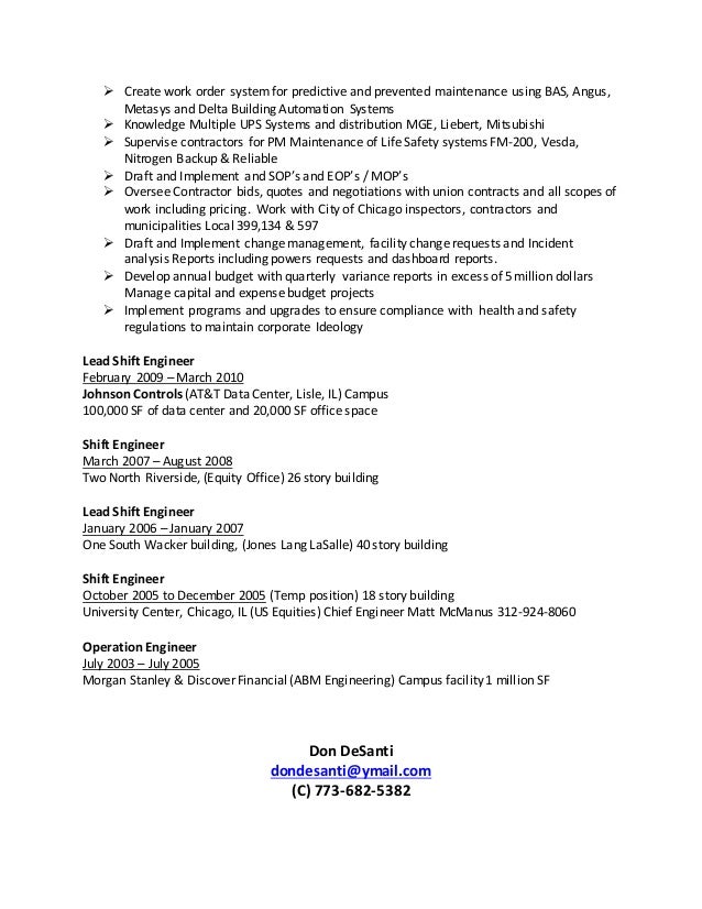 Sample resume for facilities manager