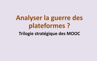 Certification : les solutions 
•Identifier les personnes ? Vérifier les savoirs acquis ? 
–Badges 
–Centres d’examen physiques 
–Surveillance d’examen via internet 
•Cas du MOOC GdP 
–Badges ouverts Mozilla 
–Centres d’examen en Afrique, grâce à l’AUF, tarif adapté 
–ProctorU: passer les examens «de chez soi» surveillé par webcam  