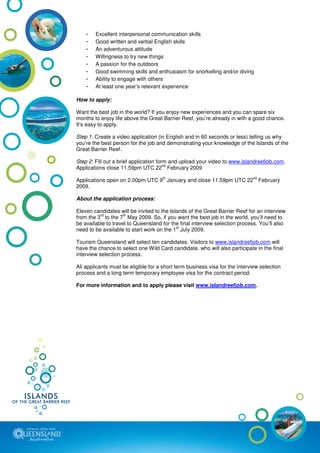 Island Caretaker Great Barrier Reef Job Description