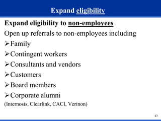 Expand eligibility
Expand eligibility to non-employees
Open up referrals to non-employees including
Family
Contingent wo...