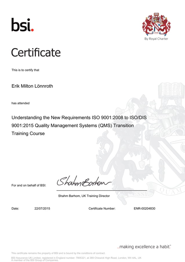 BSI Training Certificate PDF